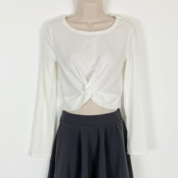 3/$25 Crop Top Long Sleeve White RibKnit Shirt
